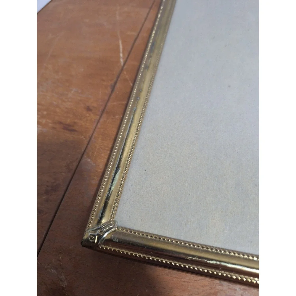 Vintage Gold Tone Metal Beaded 8x10 Picture Frame Tabletop Easel Back